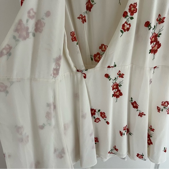 Reformation Lucky Wrap Mini Dress Magdalena Cream White Floral V-neck | Small - Picture 12 of 14